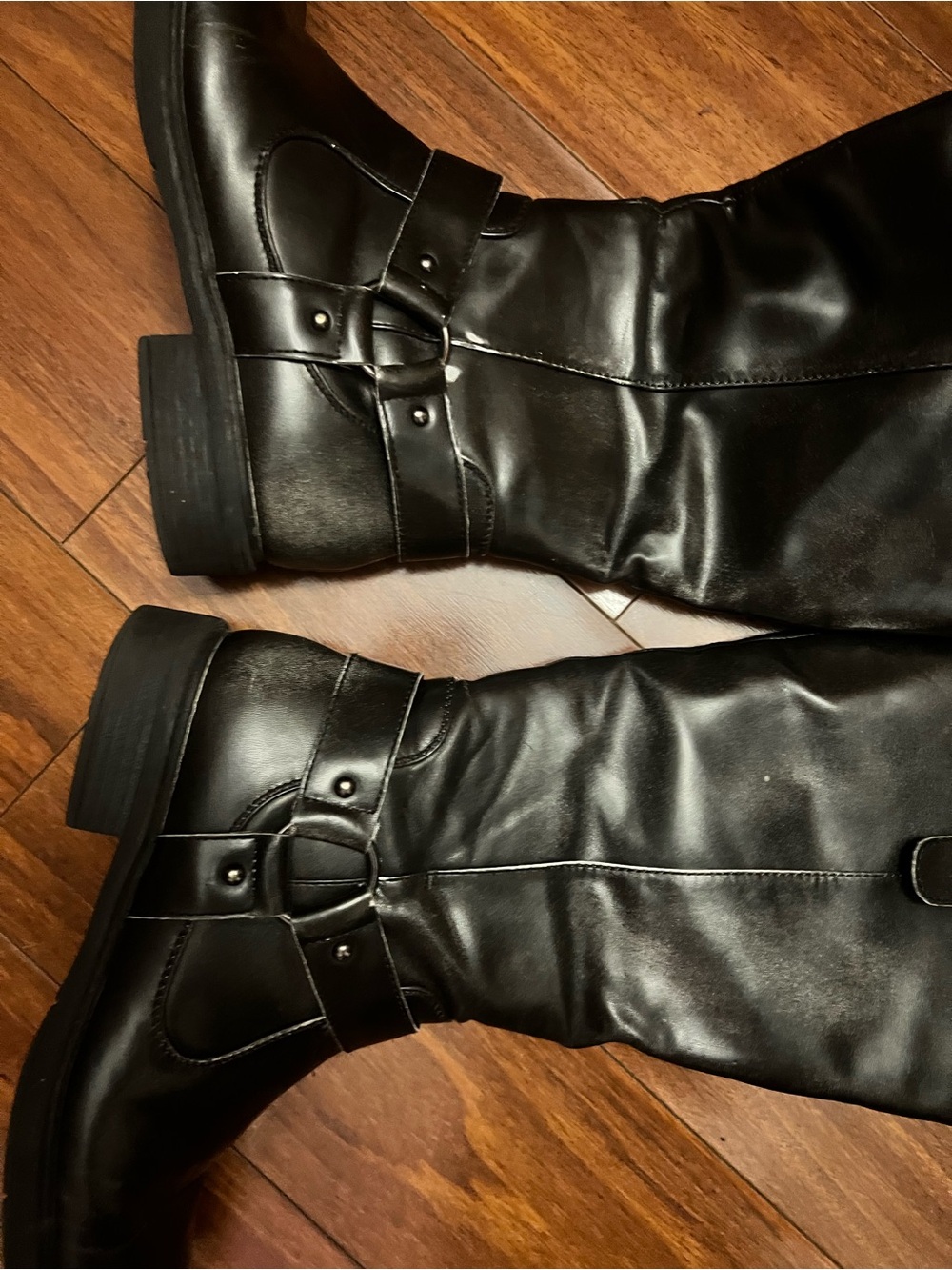 Black Mid-Calf Buckle Riding Boots - Picture 3 of 4